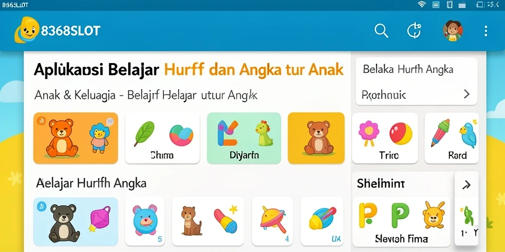 Antarmuka aplikasi 8368SLOT yang menarik untuk belajar huruf dan angka.