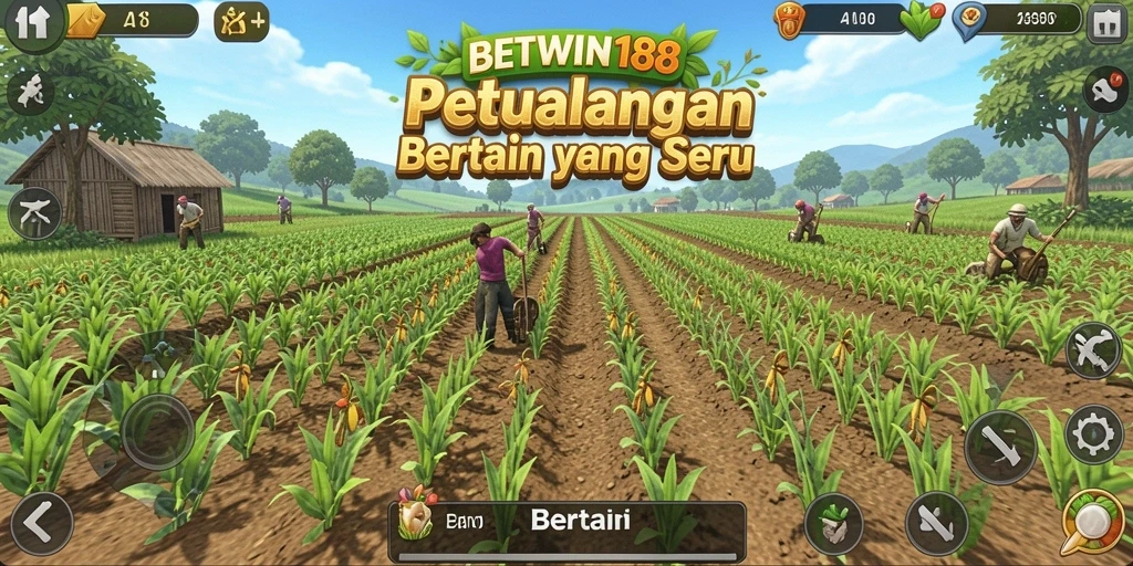 Antarmuka BETWIN188 menampilkan berbagai tanaman dan alat pertanian yang menarik.