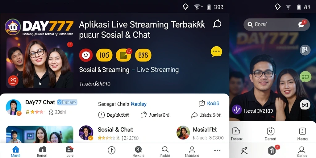 Tampilan antarmuka aplikasi DAY777 untuk Live Streaming yang menarik.