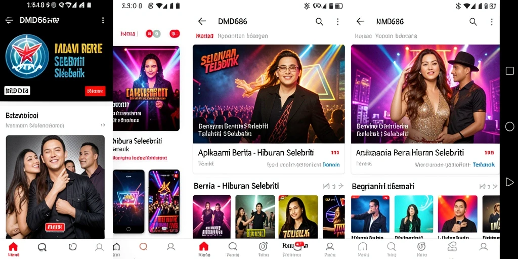 Antarmuka DMD686 yang modern dan informatif untuk berita hiburan.